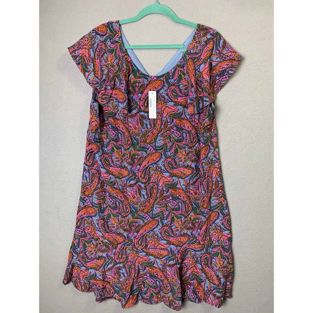 J. Crew Shift Dress Sz 16 100% Silk Vibrant Paisley Print Ruffled Sleeve Career